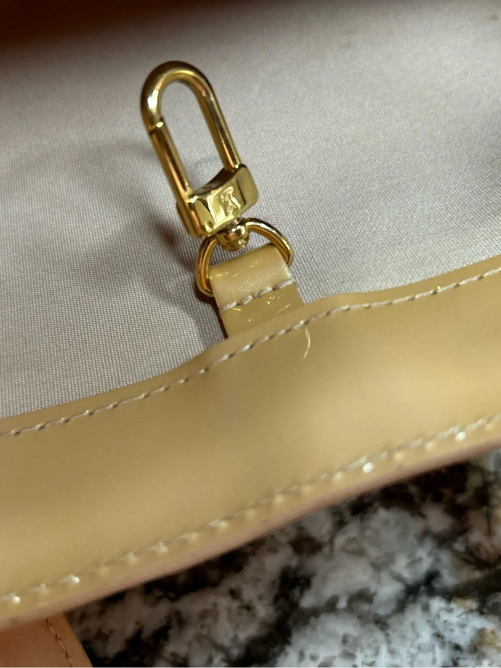 Louis Vuitton Beige/yelkow Patent Monogram Satchel with Gold Hardware